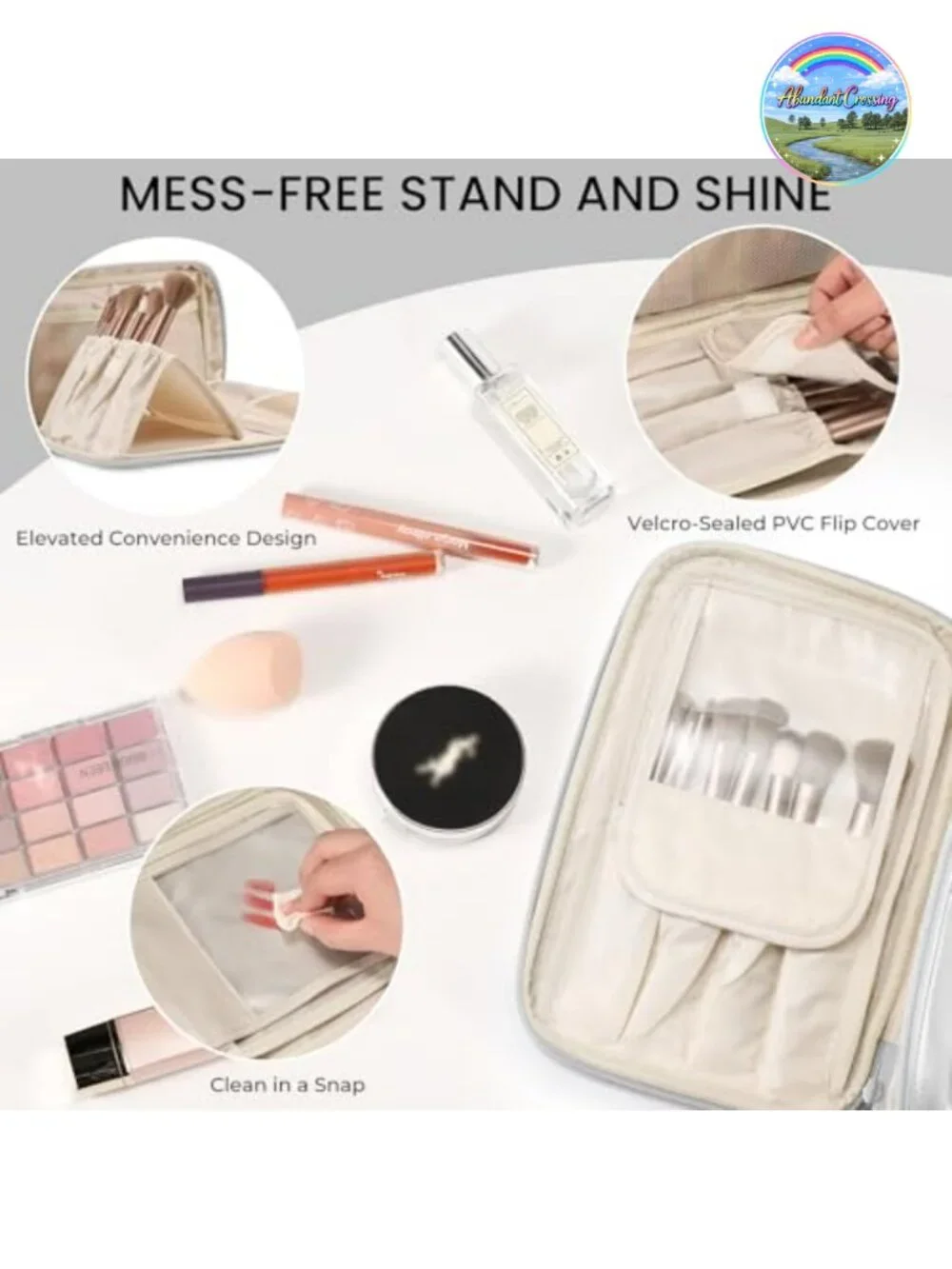 Large Capacity Waterproof PU Leather Travel Makeup Bag with Brush Holder